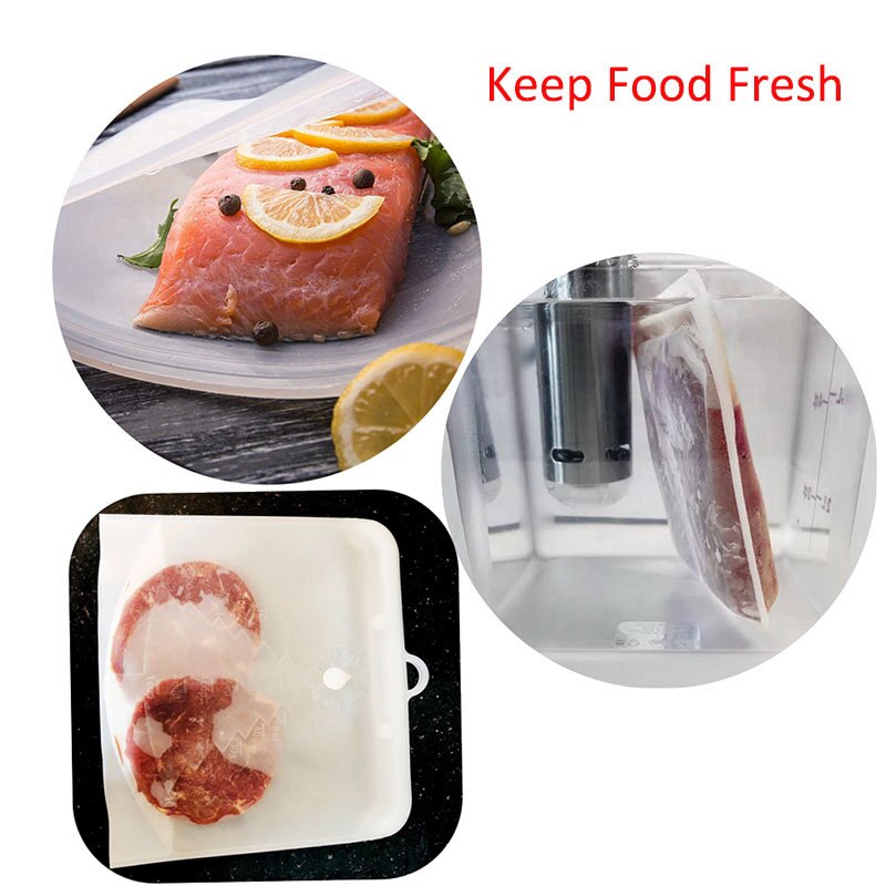 500ml/1000ml/1500ml Home Portable Silicone Food Bag Reusable Leakproof Storage Bag Food-grade Silicone Fresh Frozen Food Bag