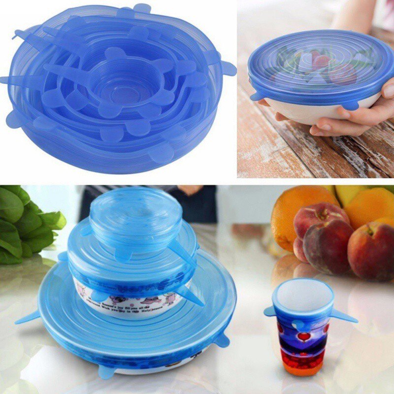 6Pcs Universal Stretchable Stretch Kitchen Vacuum Seal Bowls Preservation Tool Silicone Saran Wrap Cover Lids Food Bowl Pot 2