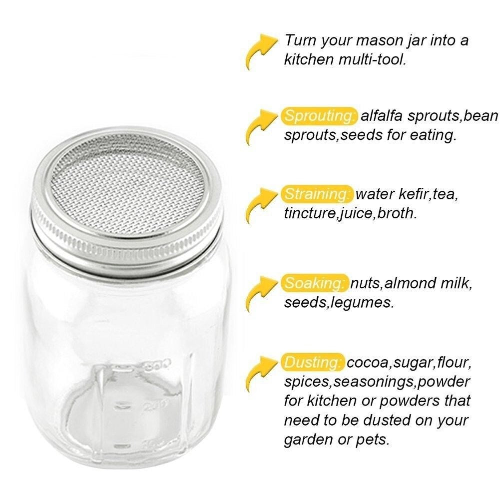 BMBY-Stainless Steel Sprouting Lids for Wide Mouth Mason Jars - Strainer Lid for Canning Jars and Seed Sprouting Screen