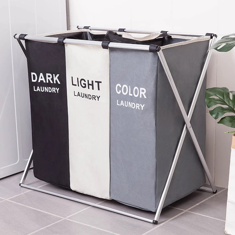 Home Portable Clothes Storage Basket Three Grid Organizer Basket Collapsible Large Laundry Hamper Waterproof Home Laundry Basket