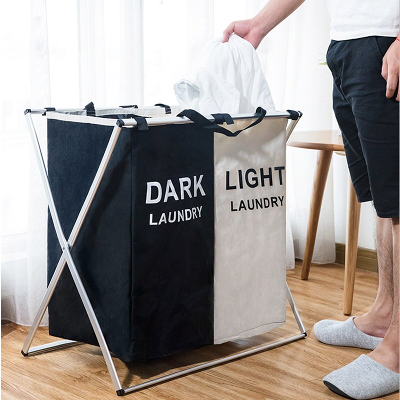 Home Portable Clothes Storage Basket Three Grid Organizer Basket Collapsible Large Laundry Hamper Waterproof Home Laundry Basket