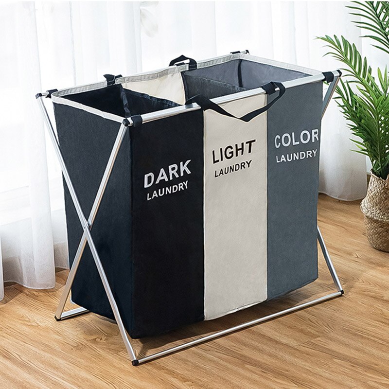 Home Portable Clothes Storage Basket Three Grid Organizer Basket Collapsible Large Laundry Hamper Waterproof Home Laundry Basket