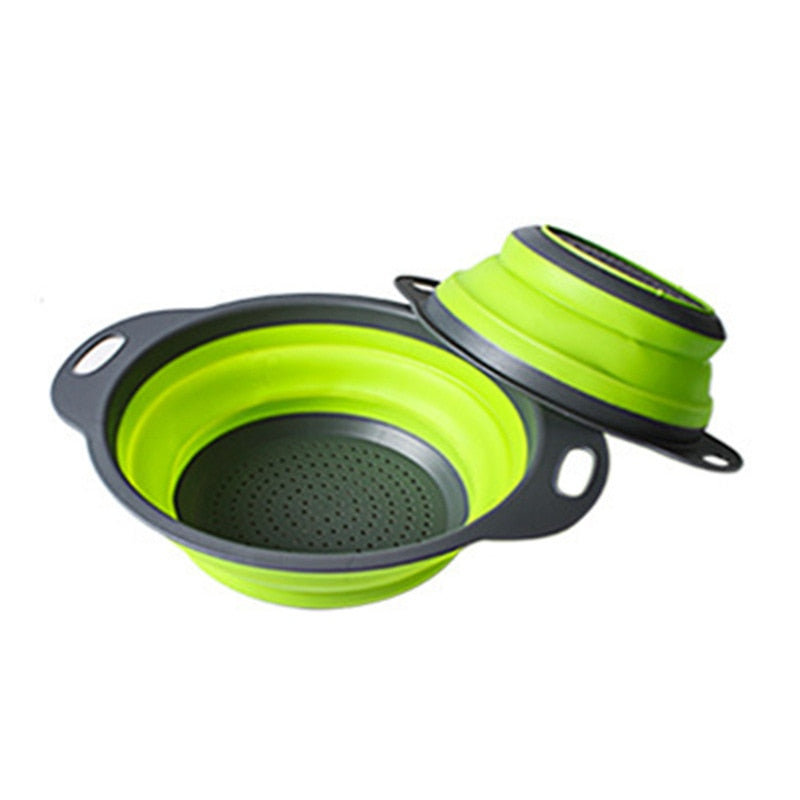 1 Piece Large Size Folding Drain Basket-Green Circle Drain Basket Telescopic Folding Brasket 1 Piece Rubber-Plastic Fruit