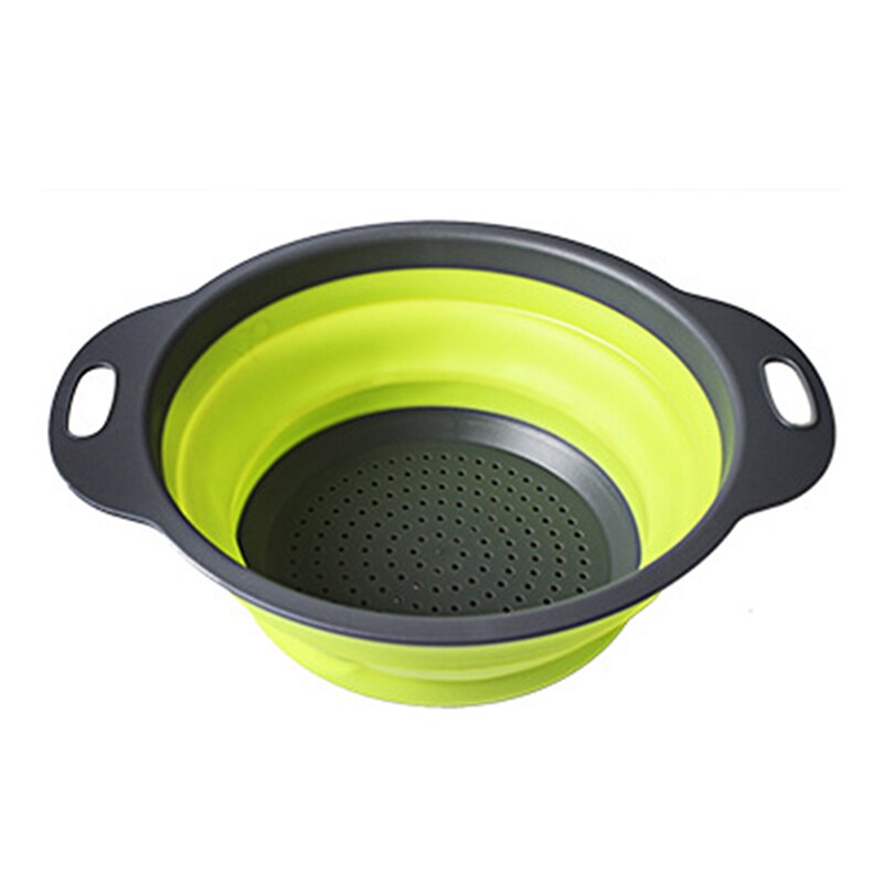 1 Piece Large Size Folding Drain Basket-Green Circle Drain Basket Telescopic Folding Brasket 1 Piece Rubber-Plastic Fruit