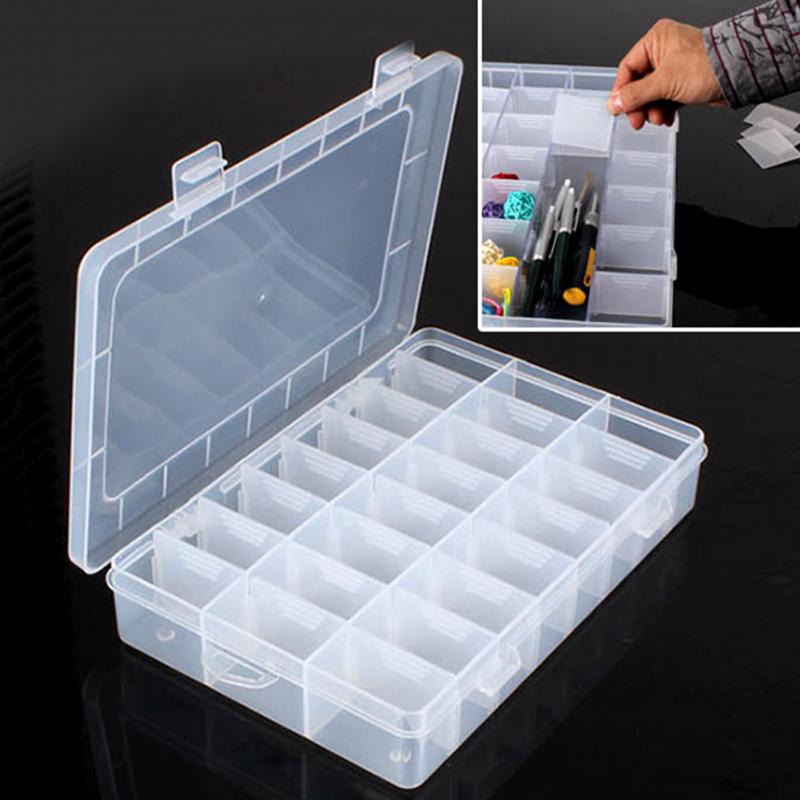 Home Portable 24 Compartment Storage Box Practical Adjustable Plastic Case for Bead Rings Jewelry Display Organizer