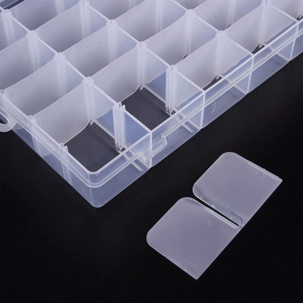 Home Portable 24 Compartment Storage Box Practical Adjustable Plastic Case for Bead Rings Jewelry Display Organizer