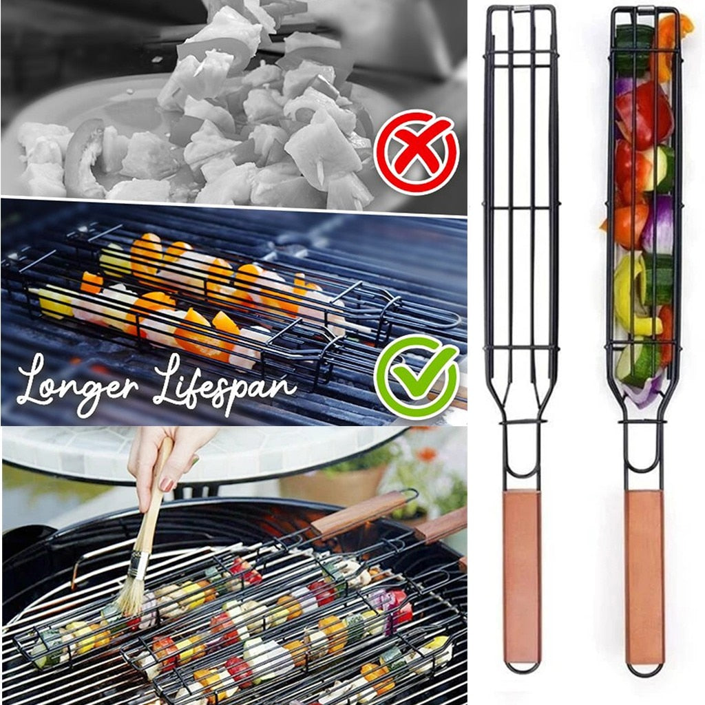 Portable BBQ Grilling Basket Stainless Steel Nonstick Barbecue Grill Basket Tools Grill Mesh for Meat Hamburger BBQ Tools