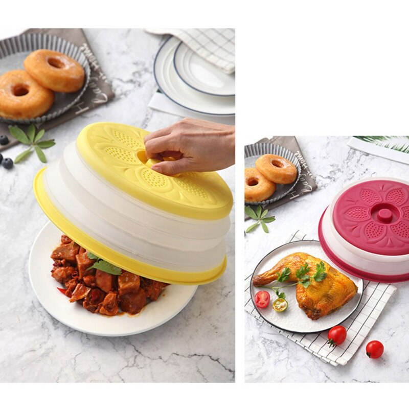 Plastic Microwave Cover Fruit Vegetables Colander Strainer Food Fresh Keeping Covers Folding Microwave Plate Lids Kitchen Tools