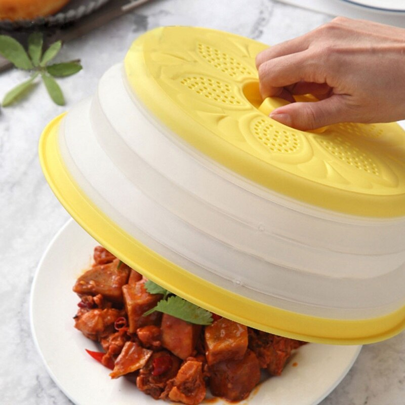 Plastic Microwave Cover Fruit Vegetables Colander Strainer Food Fresh Keeping Covers Folding Microwave Plate Lids Kitchen Tools