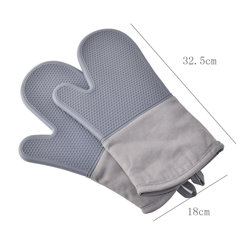 Portable 1 Pair Heat Resistant Silicone Glove Cooking Baking BBQ Oven Pot Holder Mitt Kitchen Gray Black