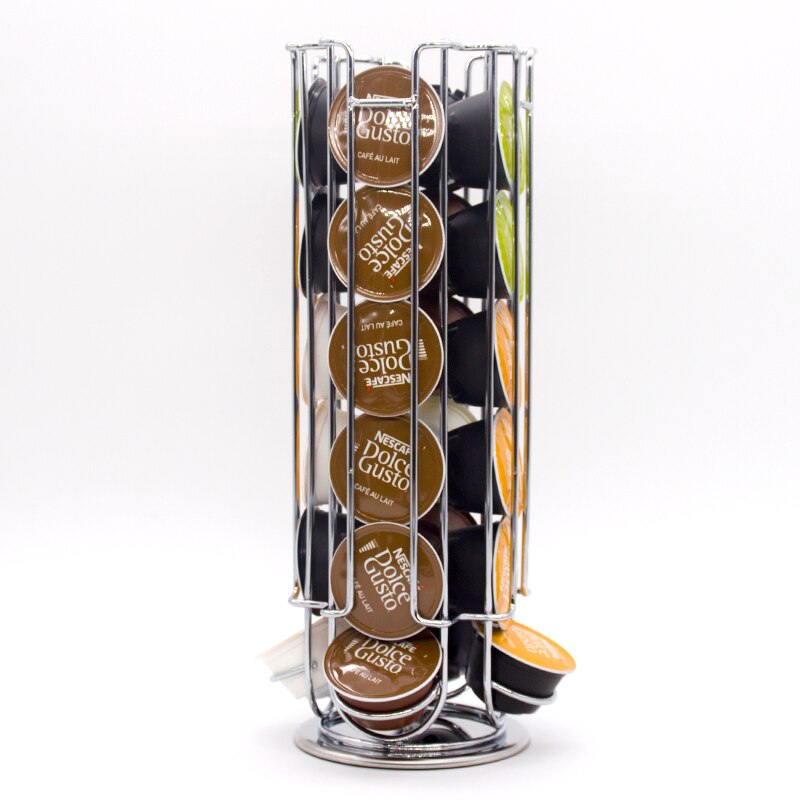 Portable 24 Stainless Steel Coffee Capsule Rotated Rack for Nespresso Display Storage Rotating Stand Durable Holder