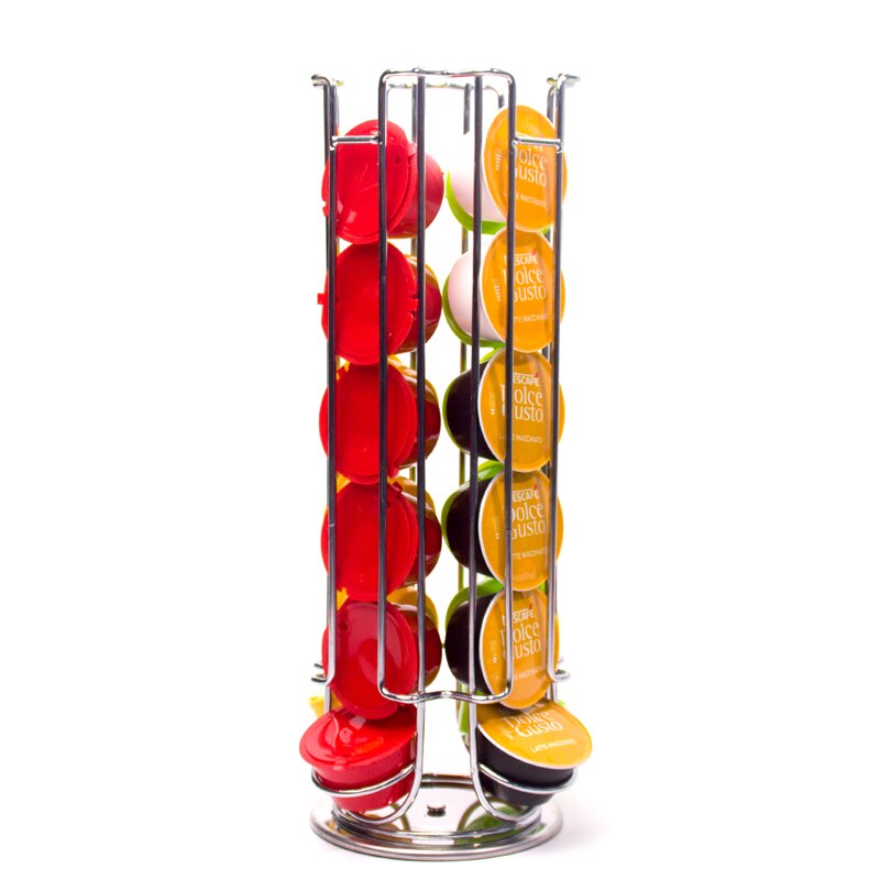 Portable 24 Stainless Steel Coffee Capsule Rotated Rack for Nespresso Display Storage Rotating Stand Durable Holder