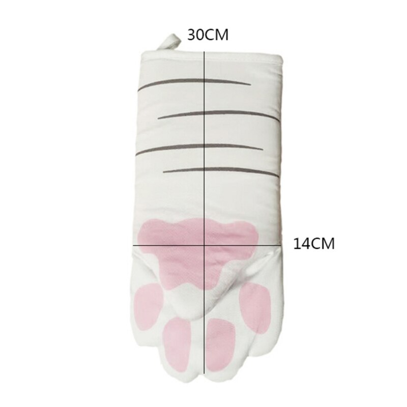 Portable 3D Cartoon Cat Paws Oven Mitts Long Cotton Baking Insulation Gloves Microwave Heat Resistant Non-slip Kitchen Gloves