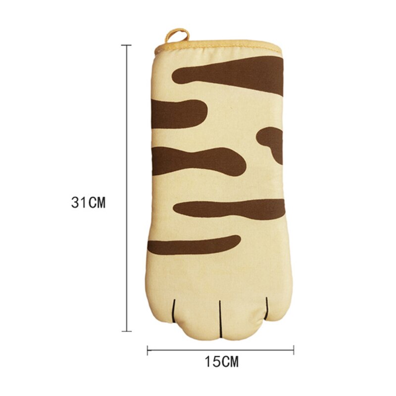 Portable 3D Cartoon Cat Paws Oven Mitts Long Cotton Baking Insulation Gloves Microwave Heat Resistant Non-slip Kitchen Gloves