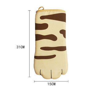 Portable 3D Cartoon Cat Paws Oven Mitts Long Cotton Baking Insulation Gloves Microwave Heat Resistant Non-slip Kitchen Gloves