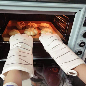 Portable 3D Cartoon Cat Paws Oven Mitts Long Cotton Baking Insulation Gloves Microwave Heat Resistant Non-slip Kitchen Gloves