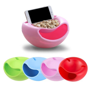 Portable Lazy Snack Bowl Plastic Double Layers Snack Storage Box Bowl Fruit Plate Bowl And Mobile Phone Bracket Chase Artifact