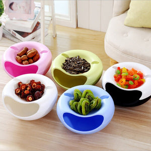 Portable Lazy Snack Bowl Plastic Double Layers Snack Storage Box Bowl Fruit Plate Bowl And Mobile Phone Bracket Chase Artifact