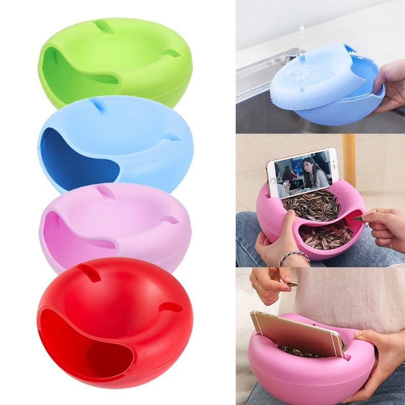 Portable Lazy Snack Bowl Plastic Double Layers Snack Storage Box Bowl Fruit Plate Bowl And Mobile Phone Bracket Chase Artifact