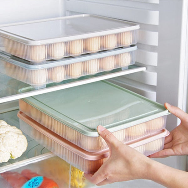 Portable Plastic Egg Box Kitchen Egg Storage Box 24 Grid Eggs Holder Stackable Freezer Storage Organizers Egg Storage Container