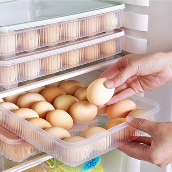 Portable Plastic Egg Box Kitchen Egg Storage Box 24 Grid Eggs Holder Stackable Freezer Storage Organizers Egg Storage Container