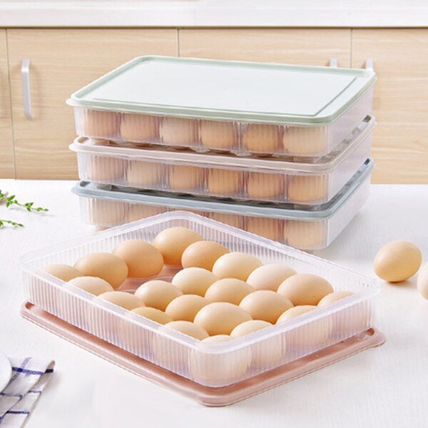 Portable Plastic Egg Box Kitchen Egg Storage Box 24 Grid Eggs Holder Stackable Freezer Storage Organizers Egg Storage Container