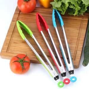 Portable Silicone Food Tong Stainless Steel Kitchen Tongs Silicone Non-slip Cooking Clip Clamp BBQ Salad Tools Grill Accessories