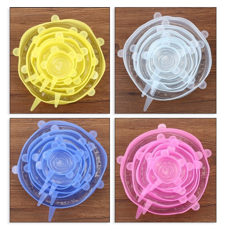 Silicone Stretch Lids (6 Pack)  Reusable  Extensible Silicone Covers are Suitable for Bowls Cups Pots  Keeping Food Fresh